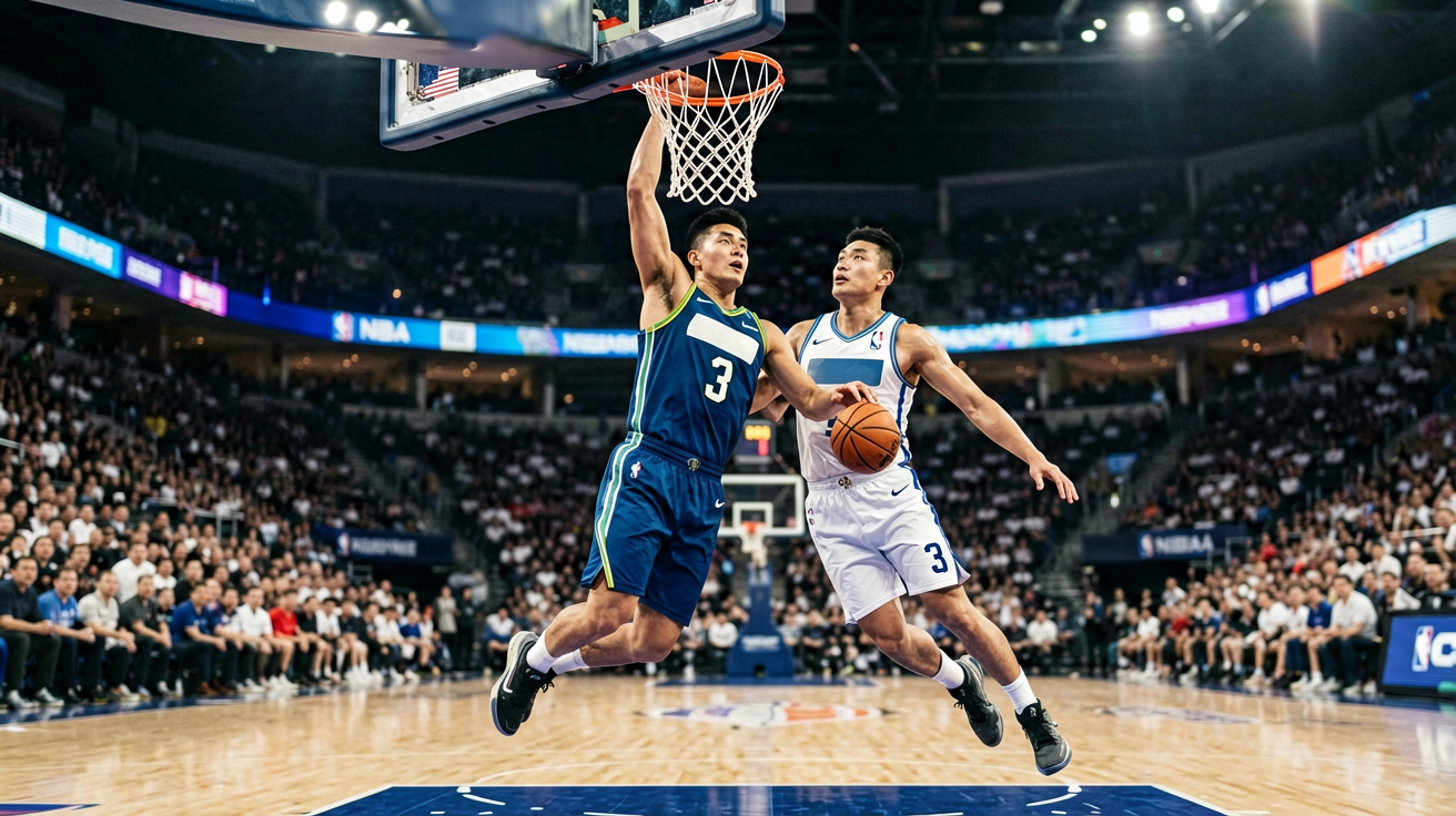 篮球赛事精彩扣篮瞬间，NBA级别对抗场面